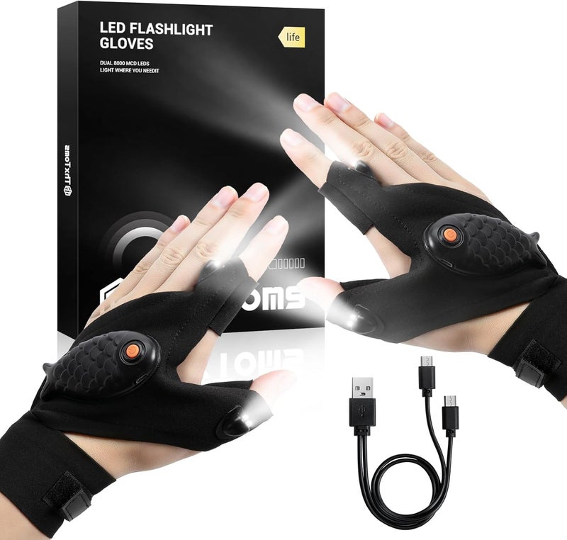 ThxToms Flashlight Gloves Rechargeable, Valentines Day Birthday for Men Husband Boyfriend Dad Him, Cool Gadgets Tools Finger Lights Waterproof for Repairing Fishing - Image 1